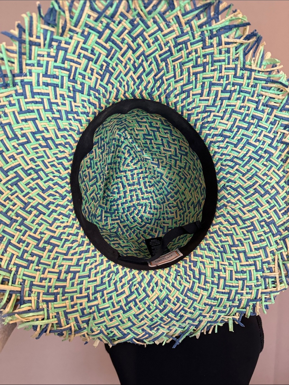 Kurt Geiger Teal & Cream Woven Sun Hat - Picture 5 of 5